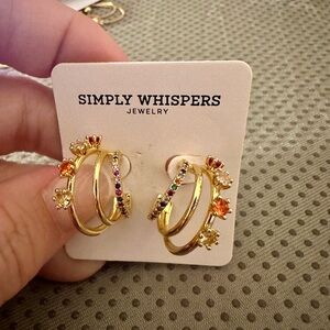 Simply Whispers Gold-Plated Multicolor Triple Layer Crystal Hoop Earrings NWT